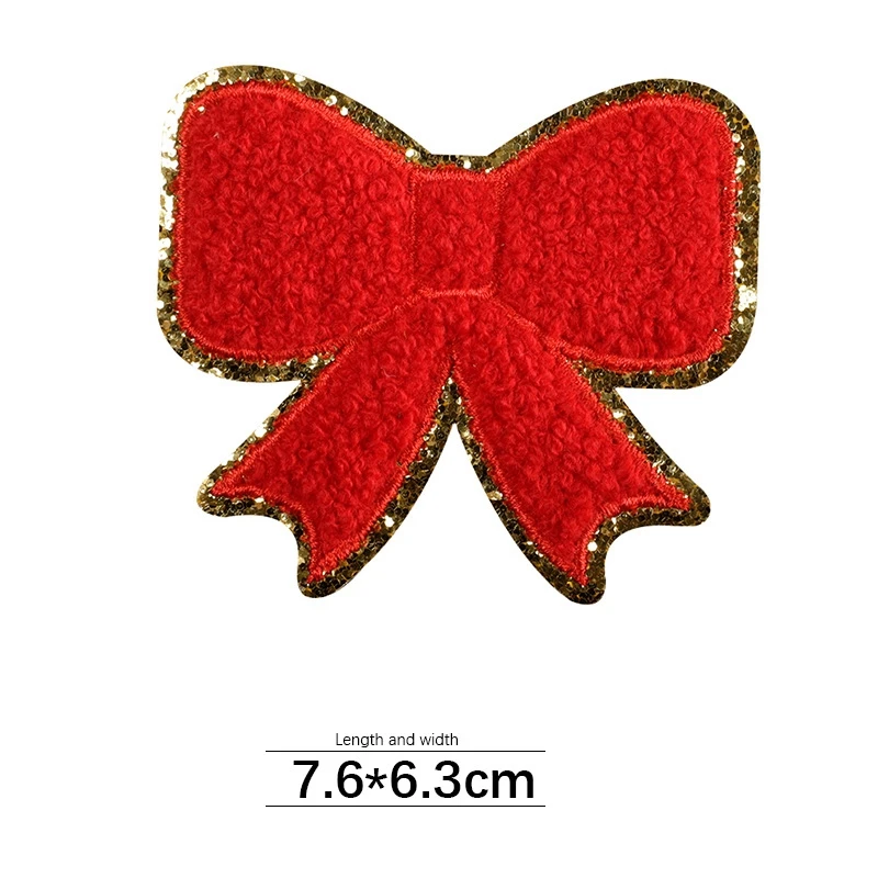 Colors Christmas Chenille Bow Patches Iron on Bow Embroidery