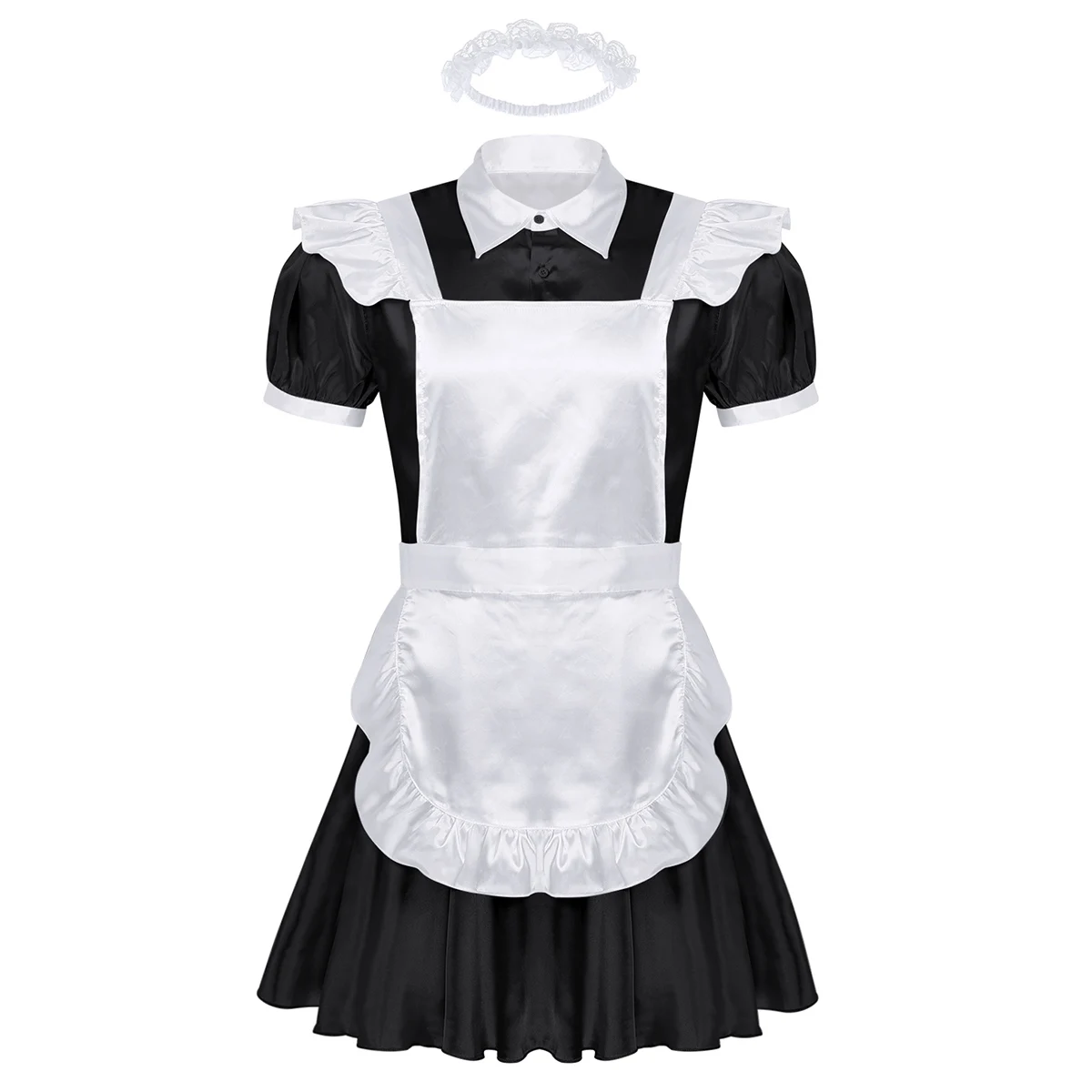 Sissy Mens Dress Maid Cosplay Costume Puff Sleeve Front Button Down Dress  with Apron and Headband for Halloween| Alibaba.com