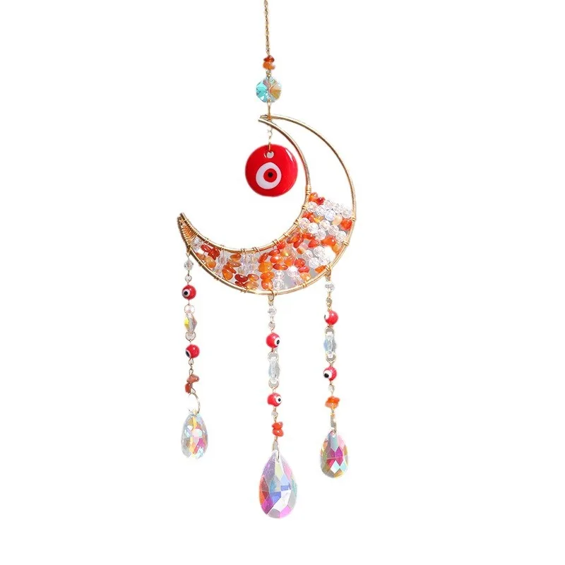 product new design rose quartz moon sun catcher with evil eye ornament home decor wall hanging car ornament crystal sun catcher-4