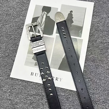 New High Quality  PU Leather Belt America Trendy Rose Stud HipHop Punk Style Men Cross Fashion Cool Black Wholesale Stock Jeans