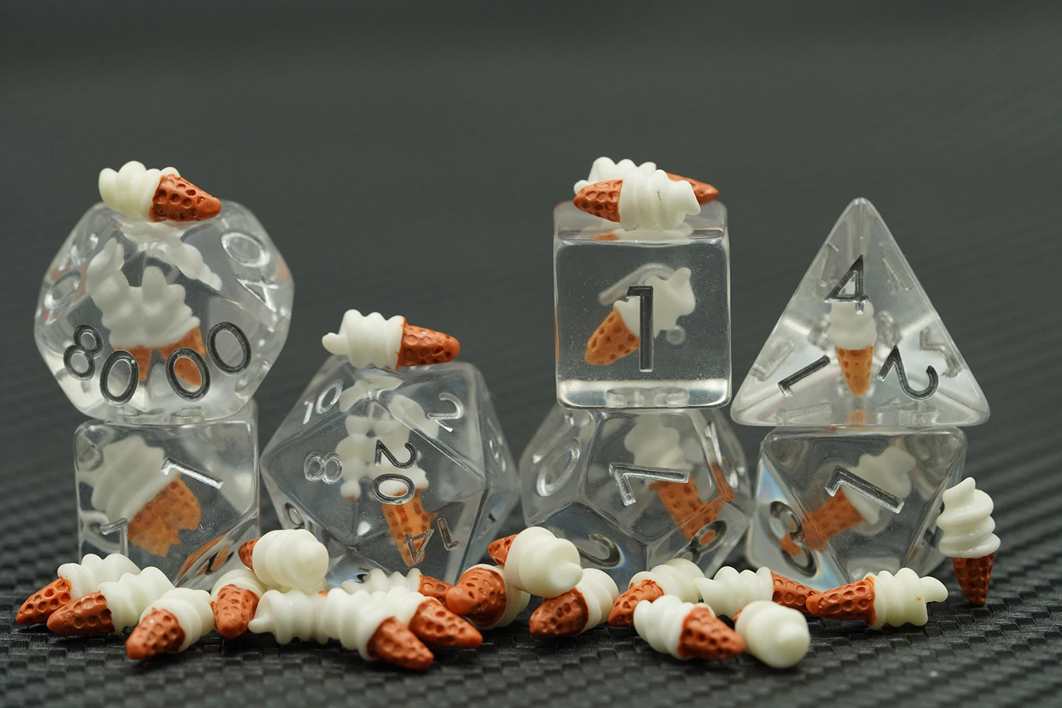 2024 Christmas Gifts New Product Wholesale Custom Logo Engraved Ice Scream Dice Set of 7 Polyhedral Dnd Dice D6 D10 D20 Dice details