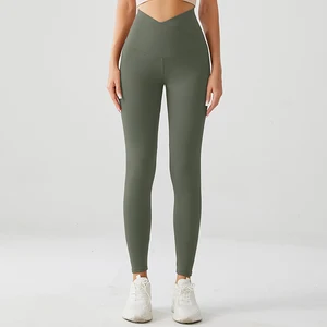 Custom Fitness Comfortable Support Soft Seamless Silk Non-see Through V Cut Shape Yoga Leggings Pants for Women Girls