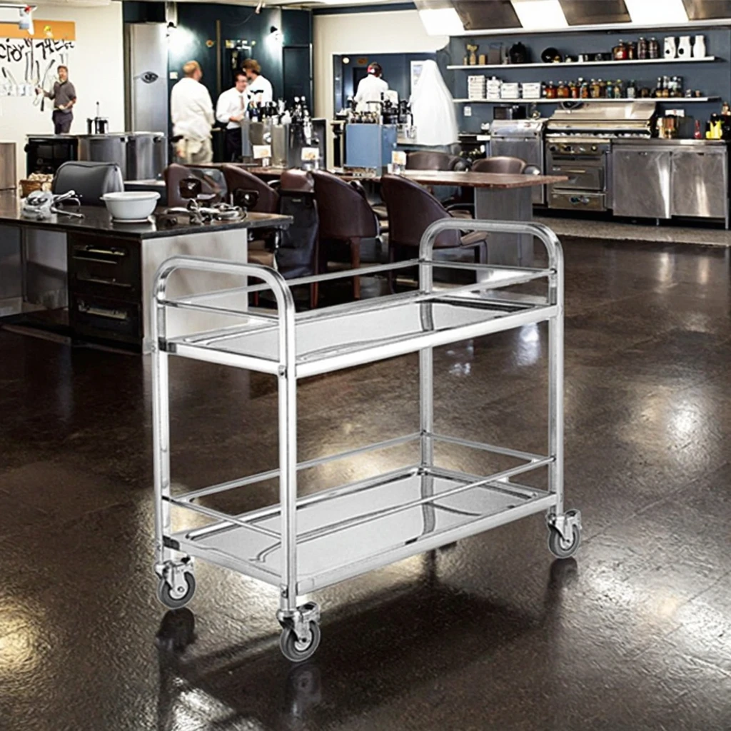 Two-Layer Mobile Food Cart with Thickened Stainless Steel Best Price Meat Trolley for Kitchen Use Hotel & Restaurant Supplies