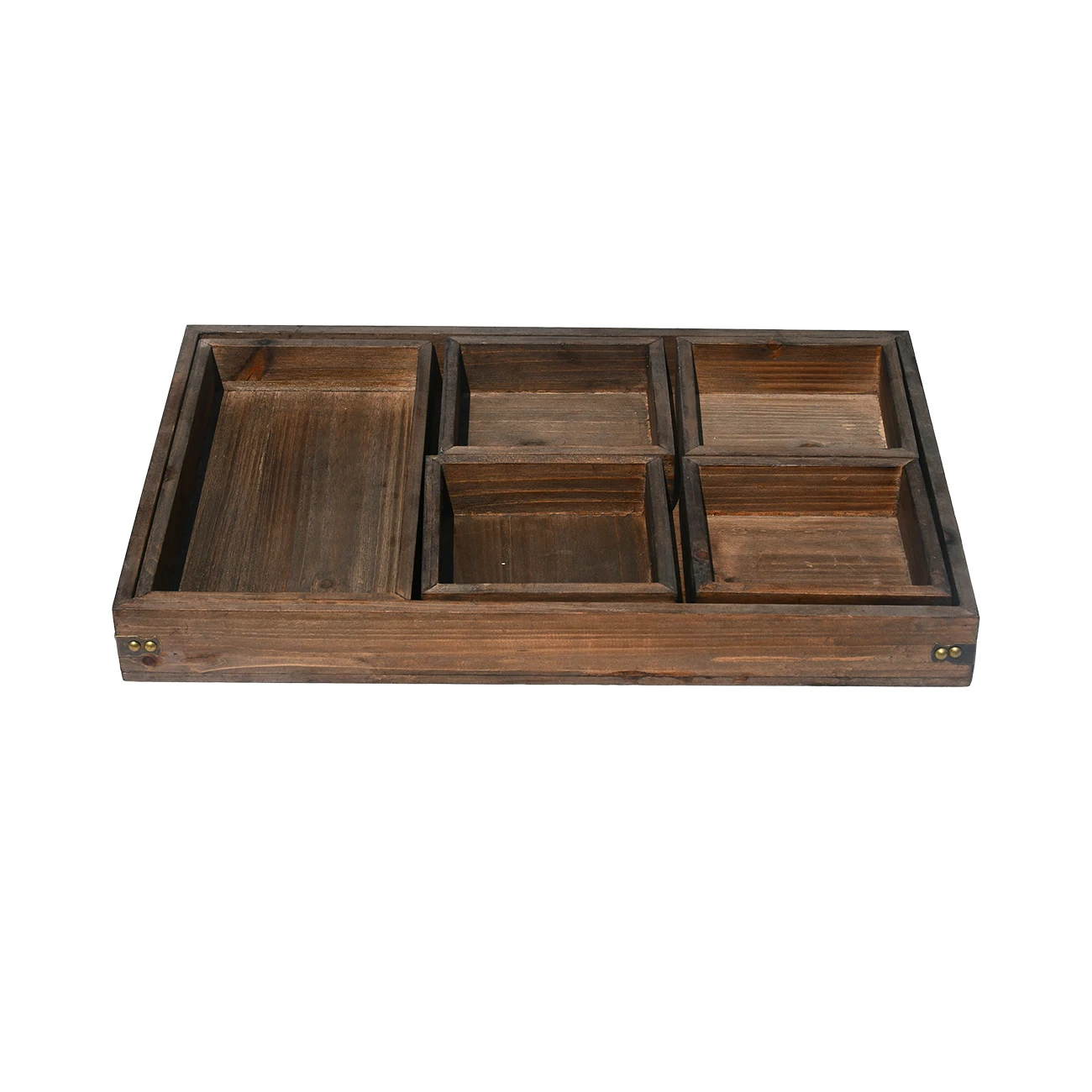 7-Piece Rustic Paulownia Wooden Nesting Serving Trays Set with Cutout Handles