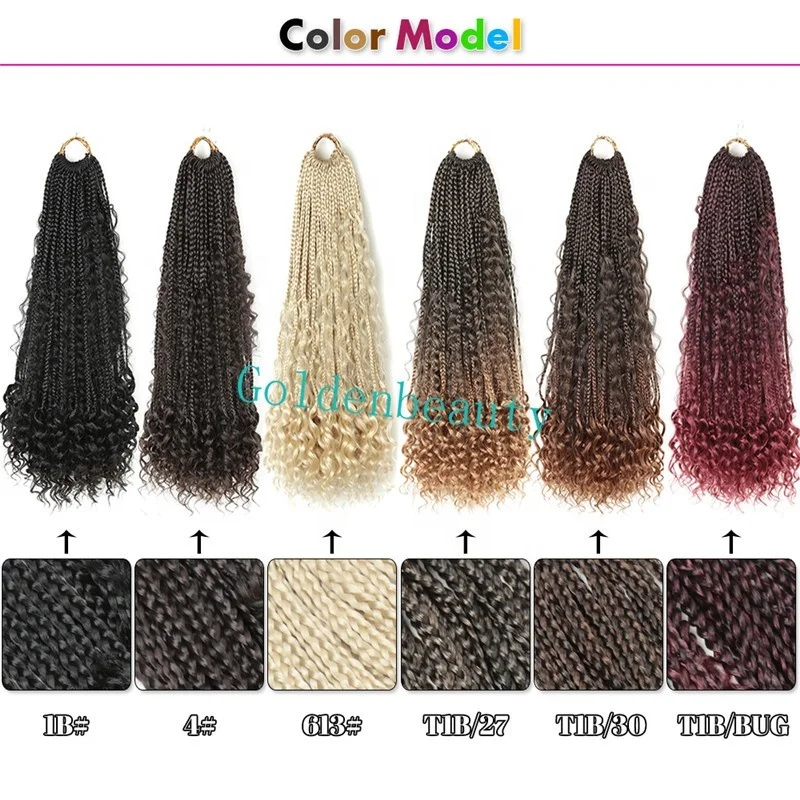 14-22Synthetic Goddess Box Braids Crochet Hair With Curly End Bohemian  Omber Braiding Hair Extensions