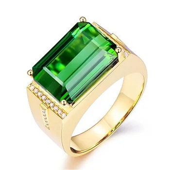 Square emerald luxury ring simple full diamond green crystal adjustable open ring