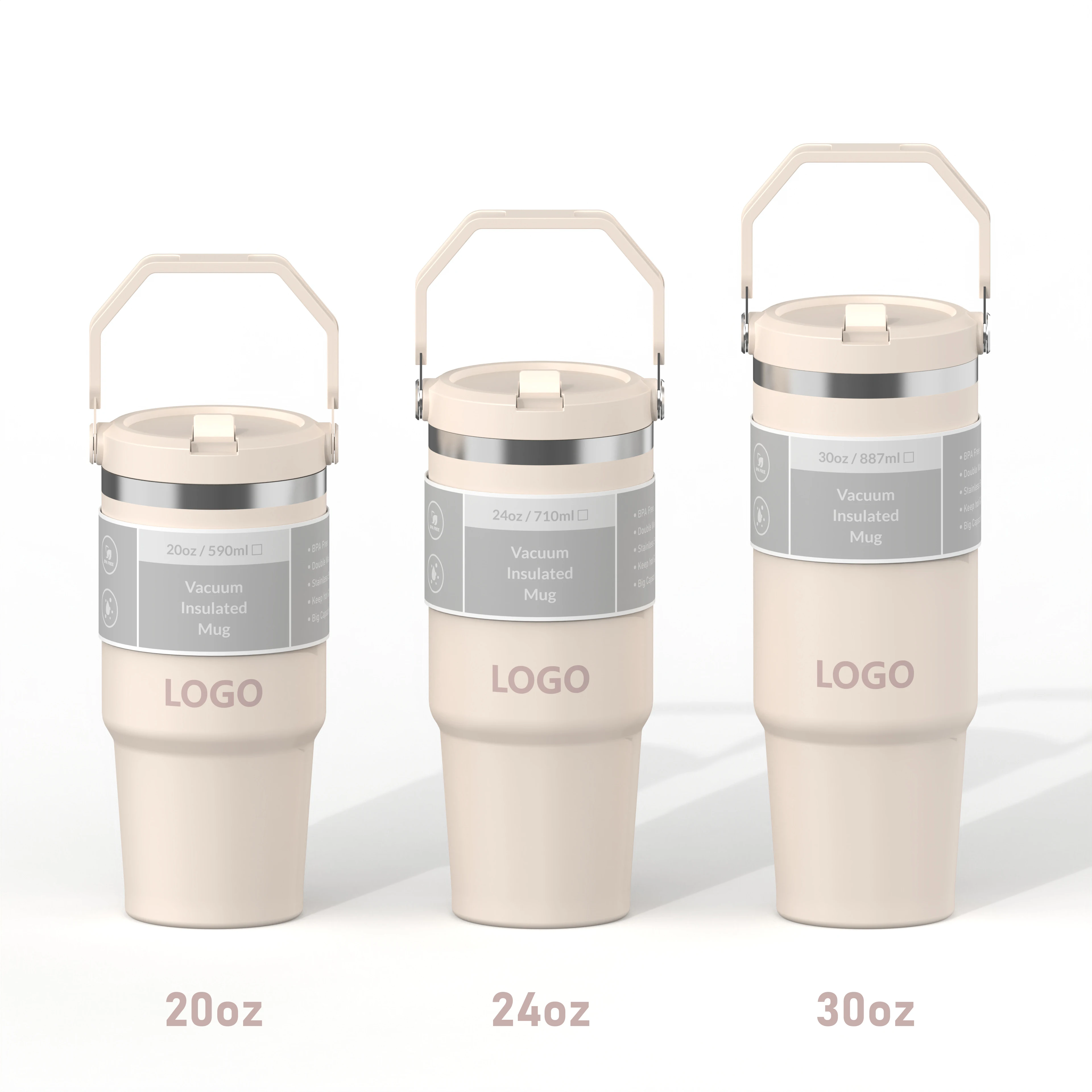 Custom Portable 20oz 30oz Leakproof Stainless Steel Flip Straw Insulated Car Travel Mug Vacuum Coffee Tumbler  with Handle Lid manufacture