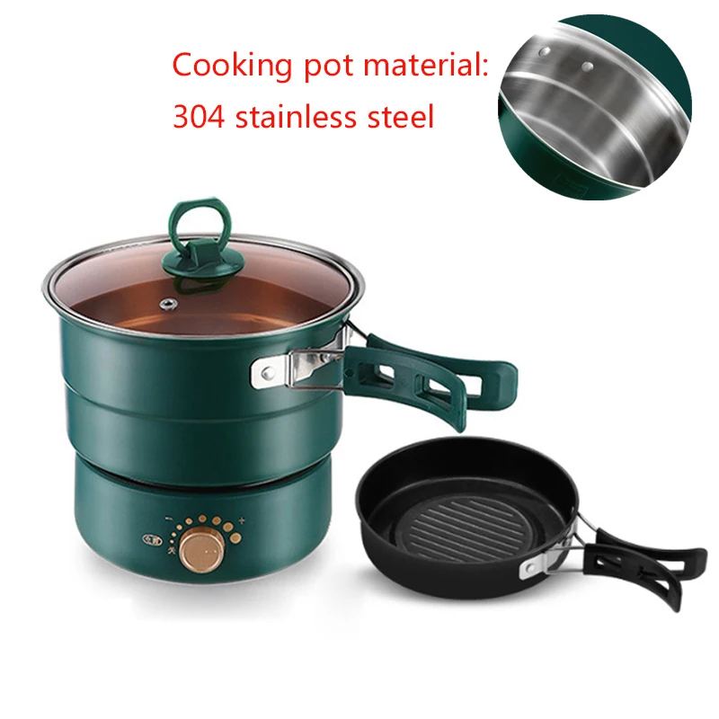 110/220V Electric Split Cooking Pot Foldable Multicooker Frying Pan Hotpot Steamer Rice Cooker Soup Maker Water Boiler Travel