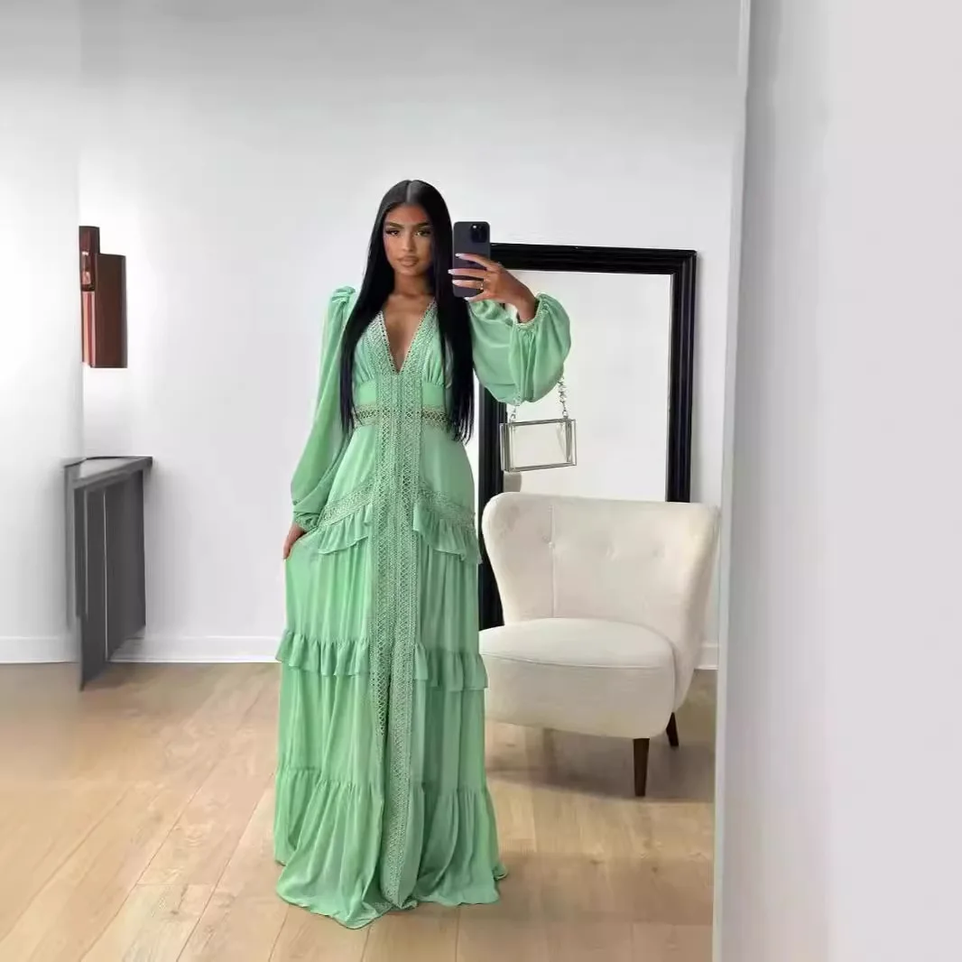 emerald long sleeve mini dress Jadee Long Sleeve Mini Dress Green Burnout main image 1