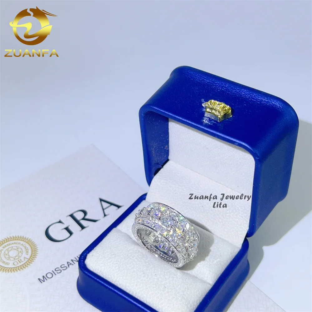 Pass Diamond Tester Mens Ring 925 Silver White Gold Moissanite Eternity