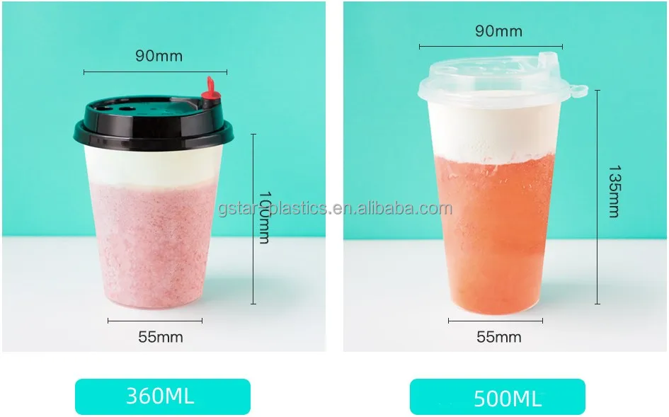 16oz 20oz 22oz Plastic Bubble Tea Juice Cup With Lid Frosty Transparent ...