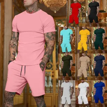 2024 Summer Oversized Jogging Suits 2 Pcs Polyester Hip Hop Sportswear Casual Short Sleeve Oversize T-shirt Shorts Set for Men