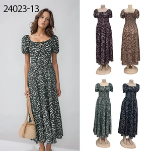 Wholesale Summer New Women's Casual Floral Print square Collar Short Sleeve Fashion Dress