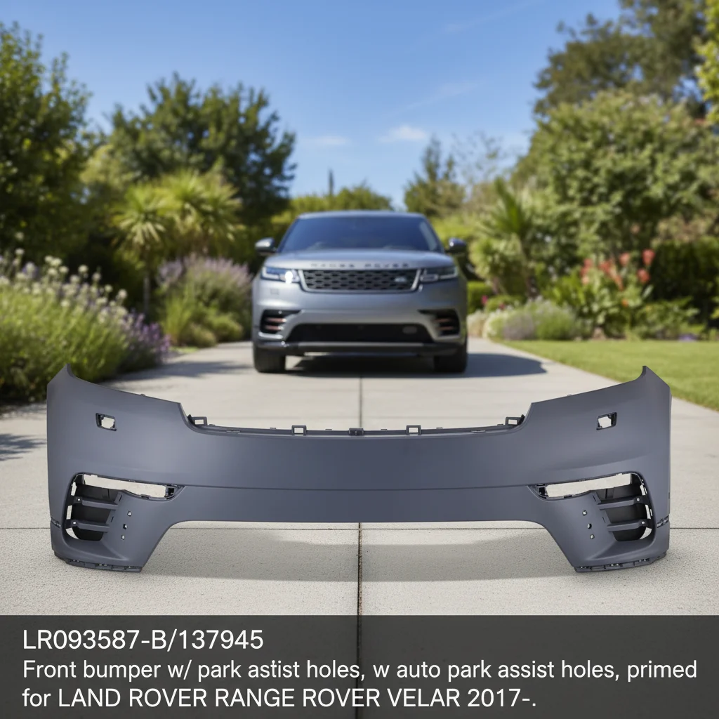 New LR093587-B/137945 Rigenstar Front Bumper with Park Assist Sensor Holes Primed for for Velar 2017-