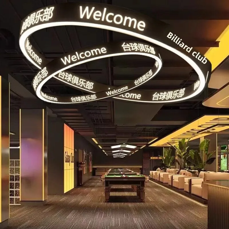 Runder Ring-Kronleuchter mit individuellem, ausgeschnittenem Logo für Billardhalle, Restaurant, Boxgym, Bekleidungsgeschäft und Street-Dance-Klasse