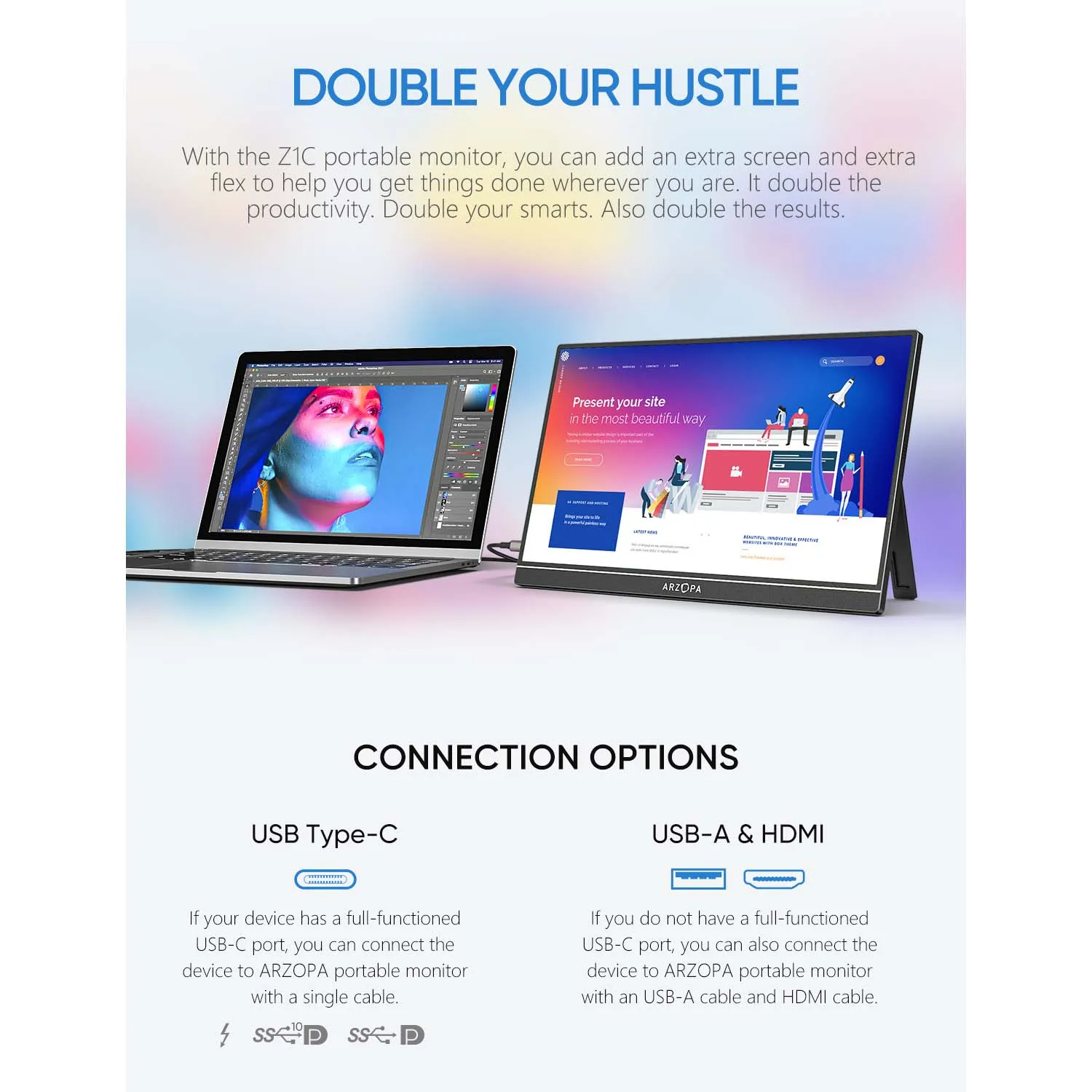 Arzopa Z1C Portable Monitor - 16.1 Inch Full HD Screen