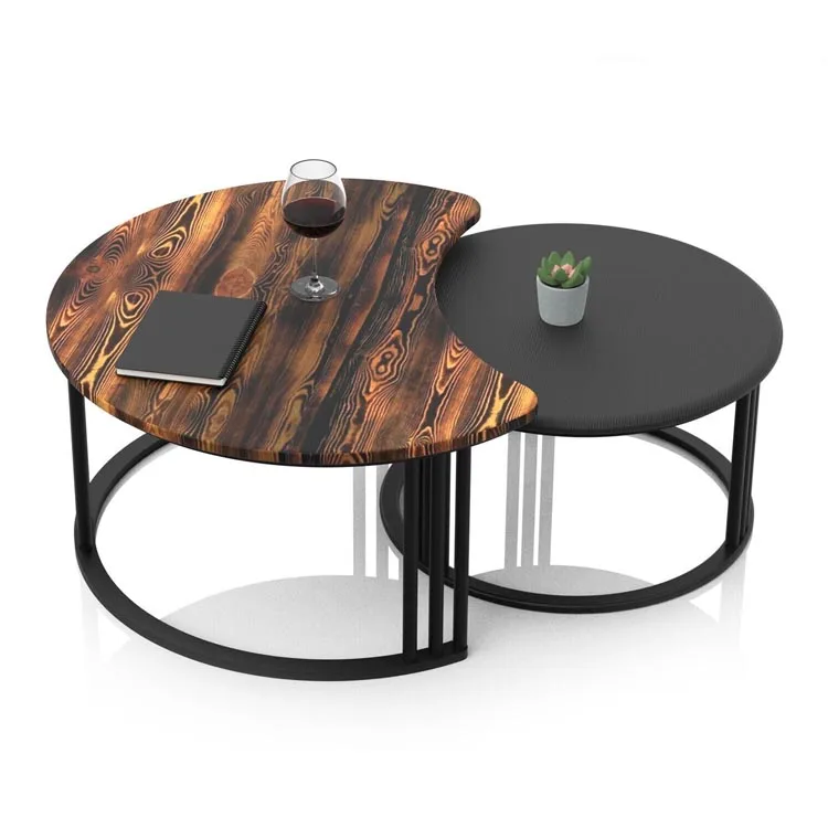 Modern Mdf Tabletop Round Black Marble 2 Wooden Metal Living Room
