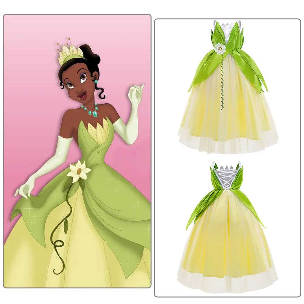 Tiana Green Fairy Frog Princess Dress Girls Birthday Party Dress