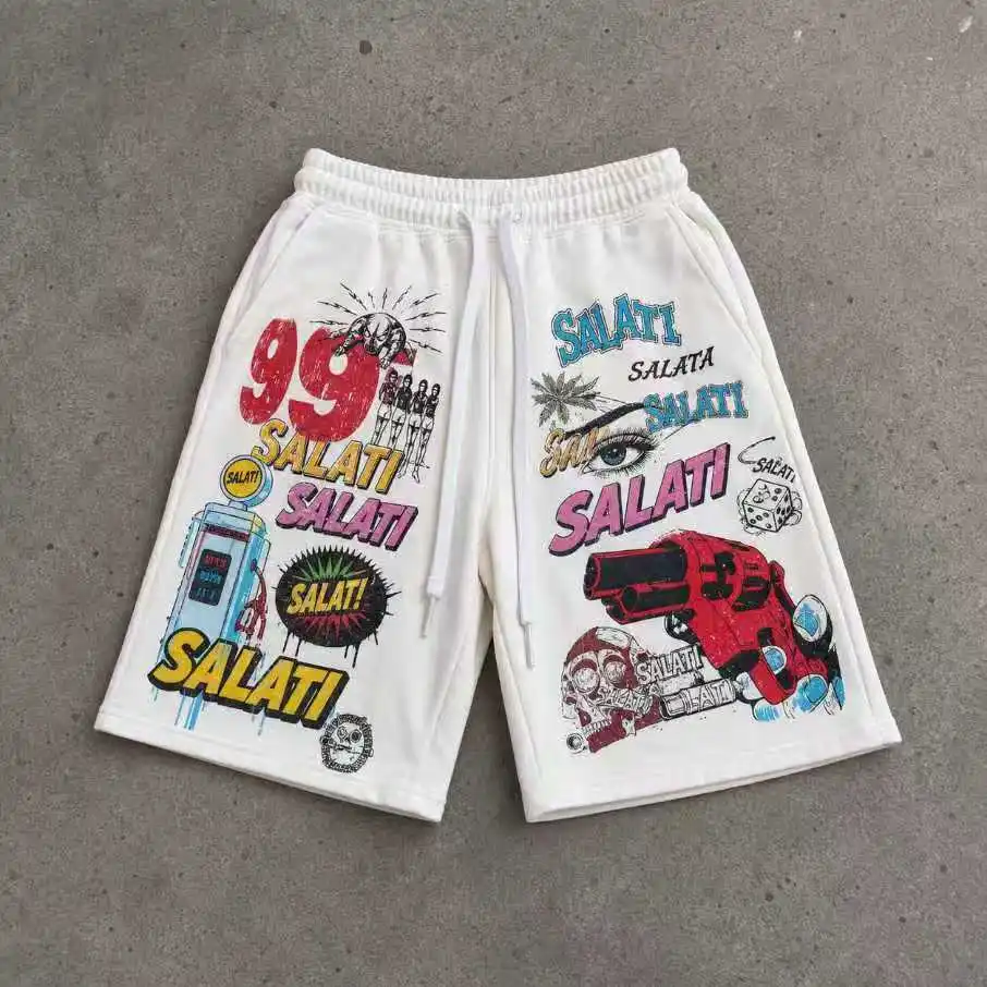 OEM Custom Shorts for Men Colorful Graphic Printed Cotton Terry Loose Fit Below Knee Streetwear Y2K Fashion Men Sweat Shorts gallery 3