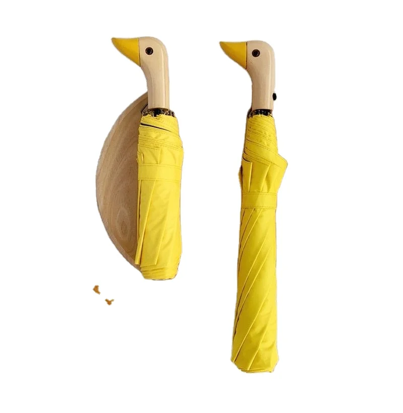 Tewzafiya Ombrelli Duckhead, Ombrello Duck per adulti - Ombrello compatto - 3 Ombrello pieghevole Portatile 8 stecche Ombrelli antivento Ombrello facile da aprire e chiudere con manico in legno per