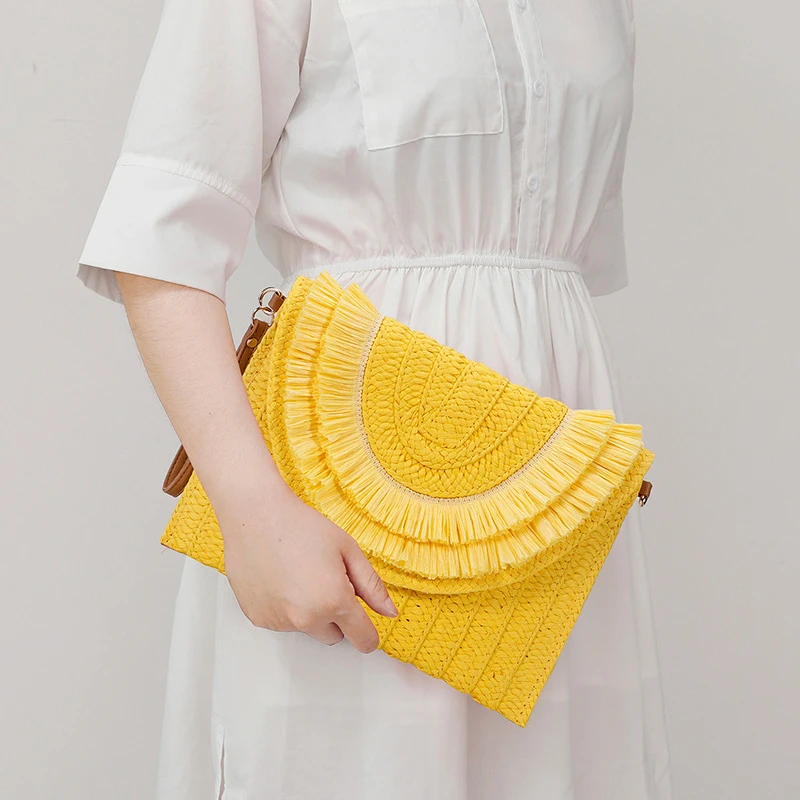 Summer Beach Rattan Straw Clutch Bags Handbags 2023 Handmade Purses And