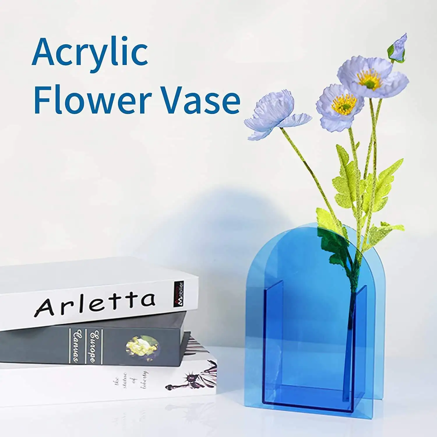 Arche Acrylic Blue Flower Vase Modern Decor Vase For Aesthetic Room