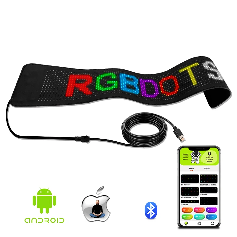 Flexible LED Car Message Display Pixel LED Matrix Panel APP Programmable Scrolling Pattern Animation Image Digital Signs for Car