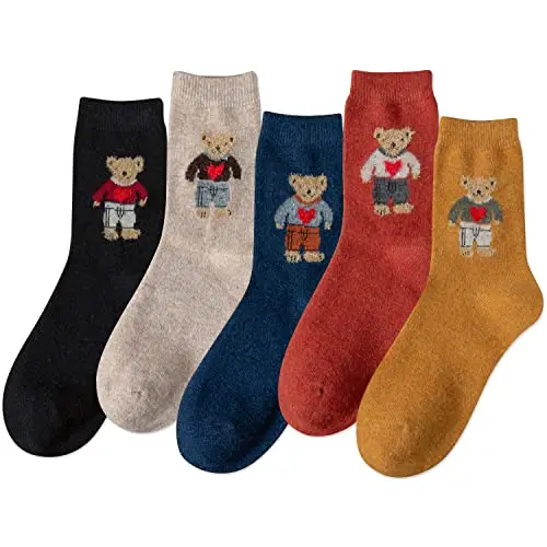 Wholesale Bulk Winter Cute Teddy Bear Cartoon Socks Women Comfy Warm Wool Crew Socks