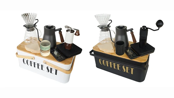 Portable Travel Coffee Metal Box Wood Handle Camping Coffee for Barista Coffee Maker Set Gift Accessories for Picnic