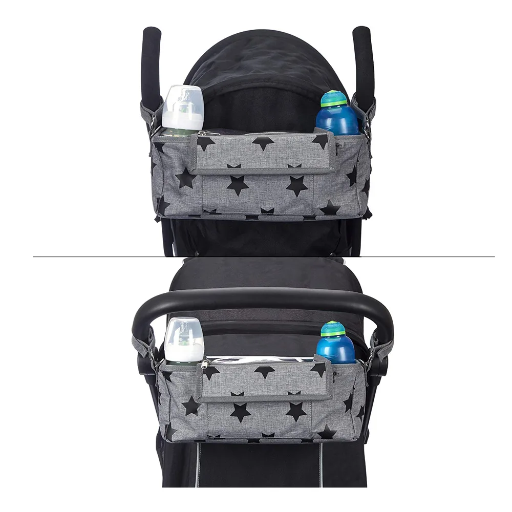 Universal Baby Stroller Organizer with Insulated Cup Holder Detachable Phone Bag & Shoulder Strap For Buggy Pram Pushchair