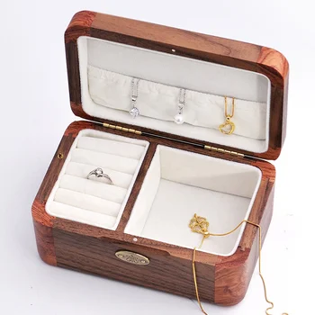 Wholesale retro rectangular wooden jewelry box color matching creative music box natural solid wood gift customization