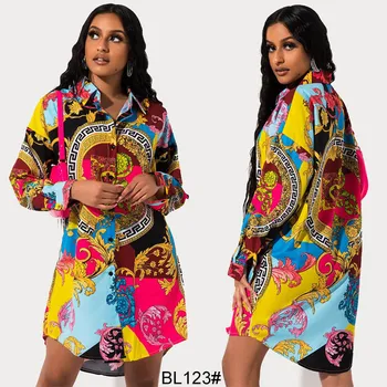 Women Clothing Digital Printing Pattern Pullover long sleeve floral print women Blouses & Shirtdress ladies blouse shirt