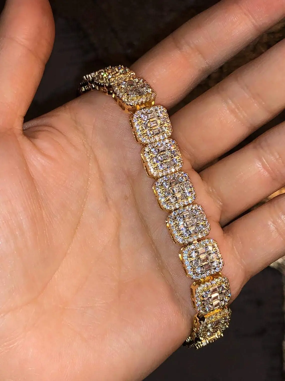 Best Quality Hip Hop Jewelry 10mm Micro Paved Cubic Zircon Baguette Diamond Tennis Chain Bracelet