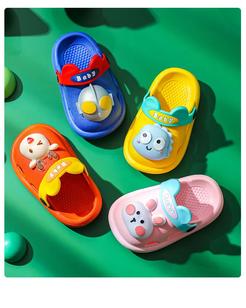 I613 Baby Sandals Unisex Kids Non-Slip Beach Slipper Cartoon Caterpillar Cute Shoes Flip Water Shoes 