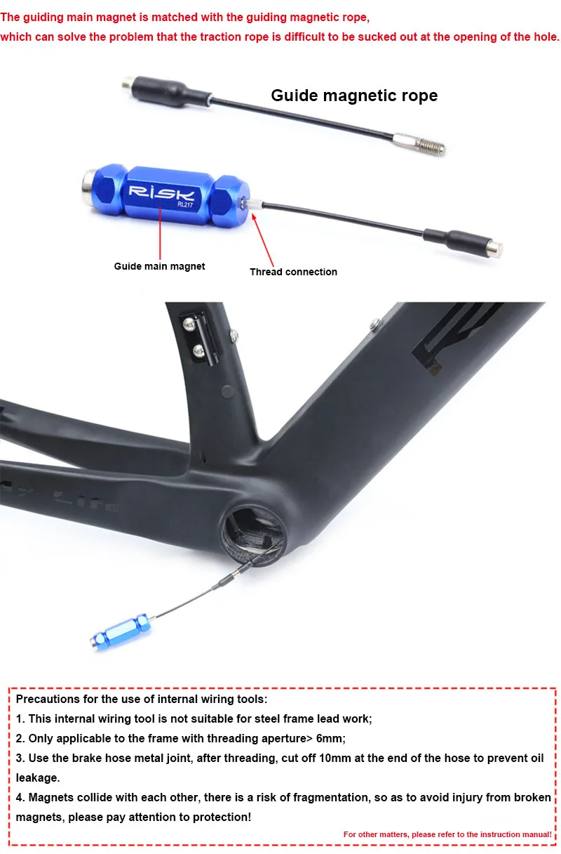 RIDERACE Bicycle Internal Cable Routing Tool for Bike Frame Shift Wire Shift Cable Hydraulic Wire Inner Cable Guide With Magnet