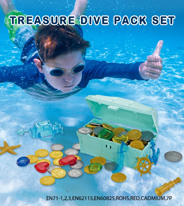 Diving Gem Pool Toy 6 Big Colorful Diamonds Set with Treasure Pirate Box Summer Swimming Gem Diving Toys Set Dive Throw Toy Set Underwater Swimming Toy for Pool Use Treasures Gift Sets golden 