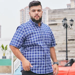 Classics 100% Cotton Plaid Shirt Oversize Short Sleeve Men's Loose Half Sleeve Dresses for Men
