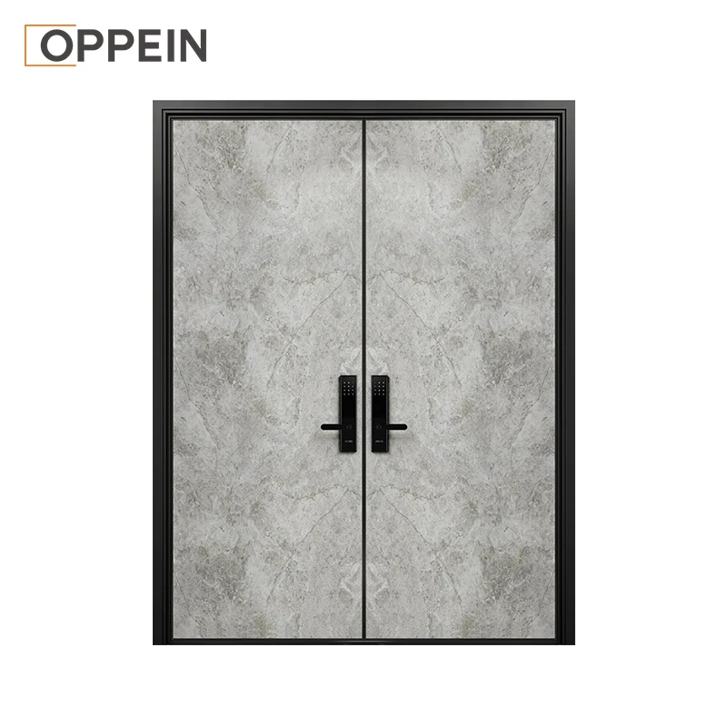 OPPEIN Specifications Home Entrance Bullet Proof Turkish Steel Exterior Solid Professional Manufacturer Wrought Iron Wood Door
