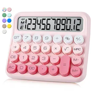 Cute Pink 12-Digit Mechanical Switch Calculator with Large LCD Display Battery Operated