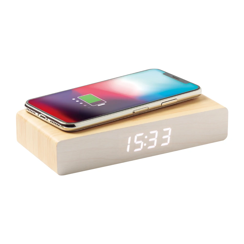 Деревянная Беспроводная деревянная зарядка будильника Led Qi Быстрая зарядка для телефона часы
