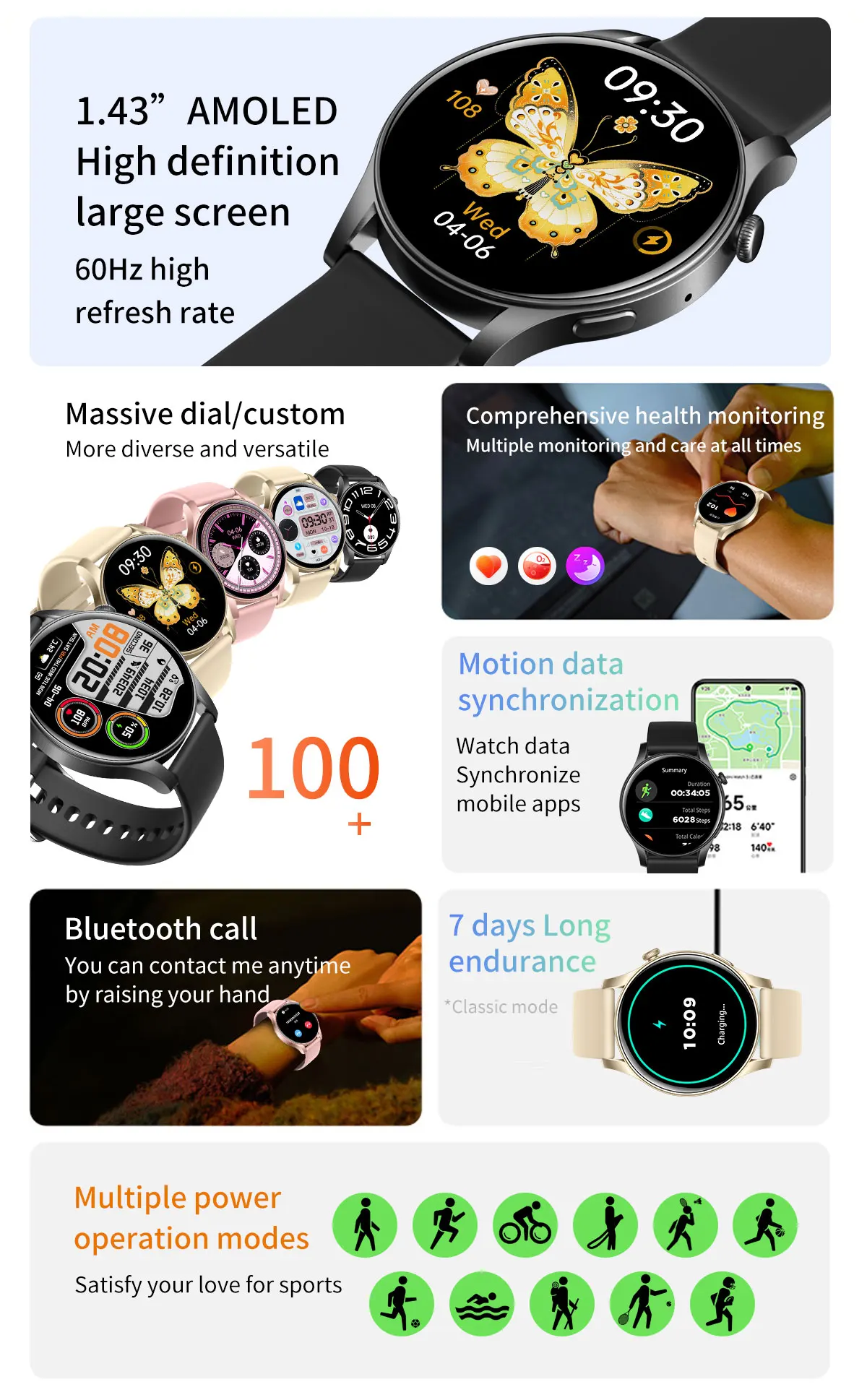 7 heart rate recording fitness smartwatch exercise modes sleep tracking gps tracking alarm clock-3