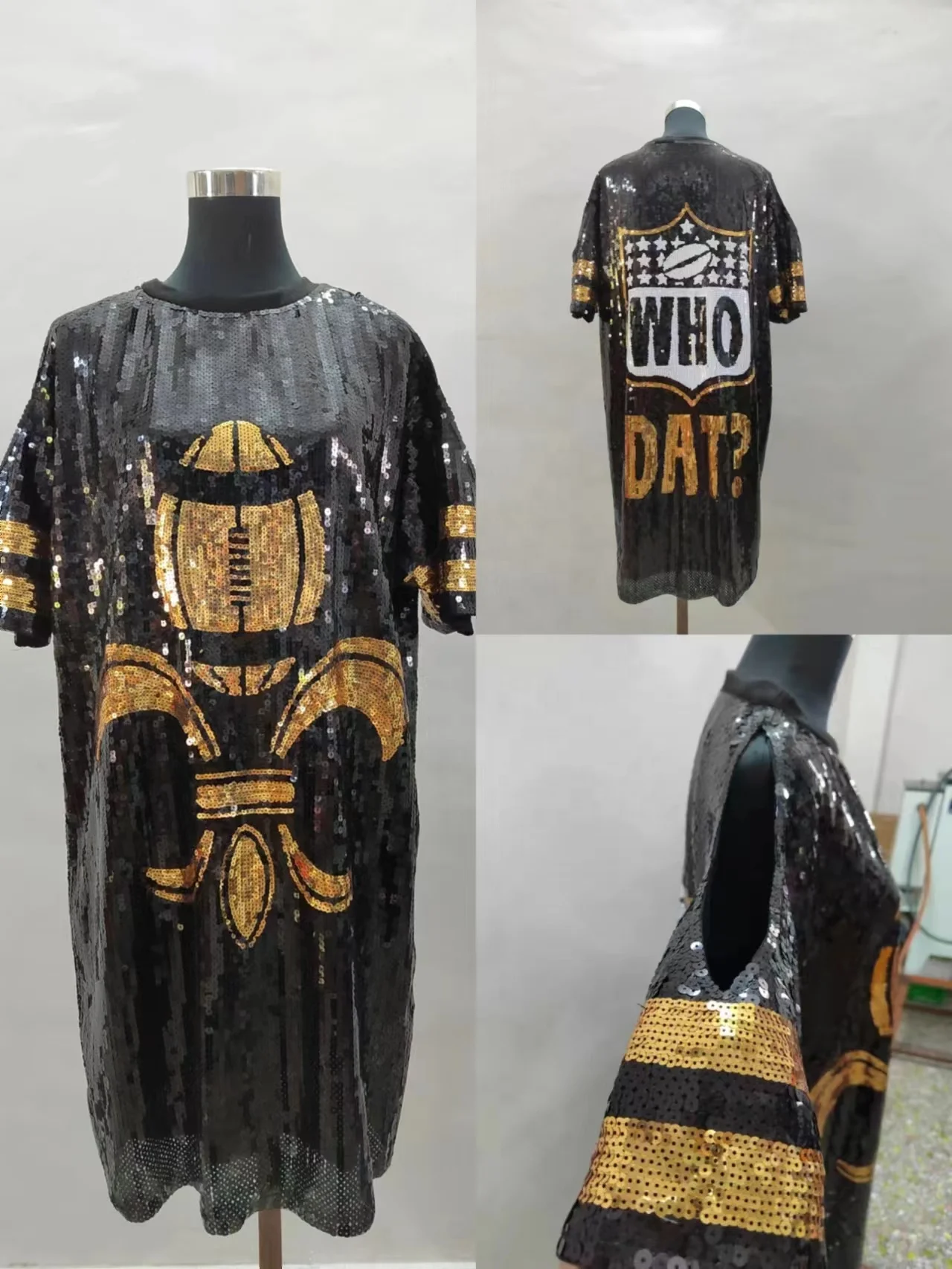 Wholesale YIZHIQIU 2XL New Orleans Black and Gold Saint sequin