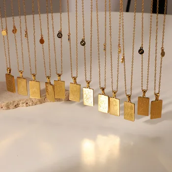 12 constellation necklace stainless steel gold plated square zodiac pendant necklace jewelry