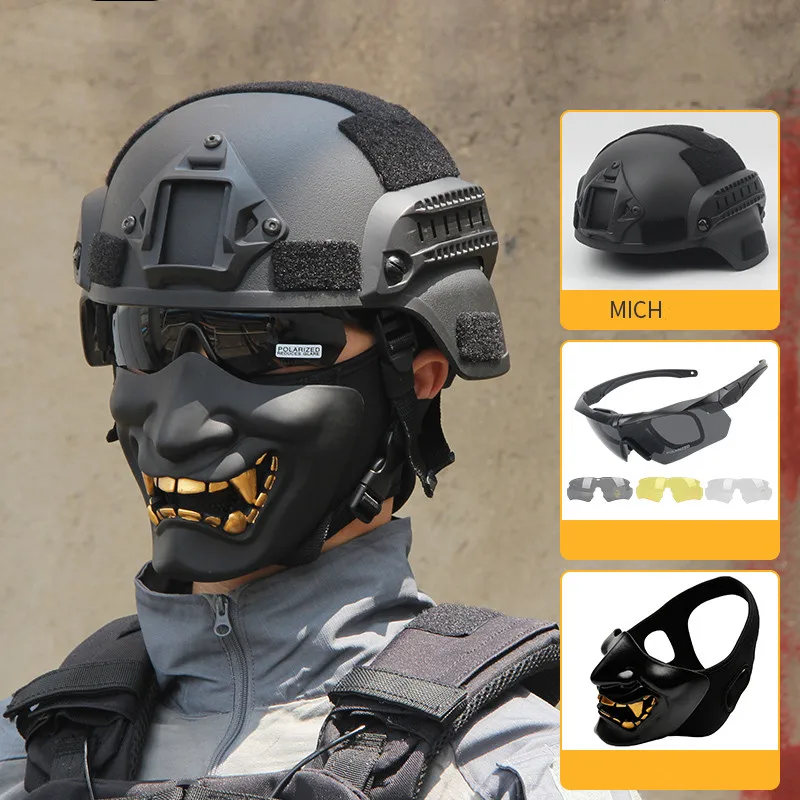 MUCHAN Tactical Helmet Laughing Prajna Grimace Mask Set Fan CS Eating  Chicken Riding Equipment