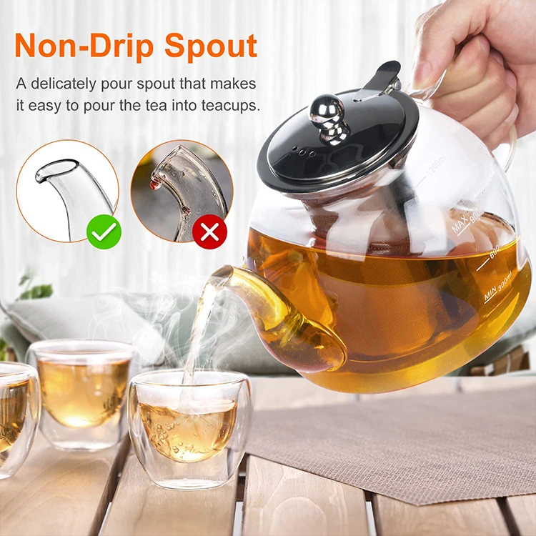 Stovetop & Microwave Safe Glass Teapot (50 Oz) With Removable Loose Tea