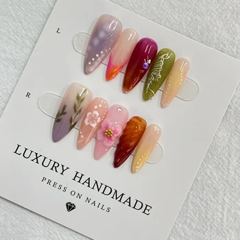 Wholesale 10pcs Hand Painted Gel Press Nails Beautiful Luxury Customized Design Best Selling Artificial Material Finger Model