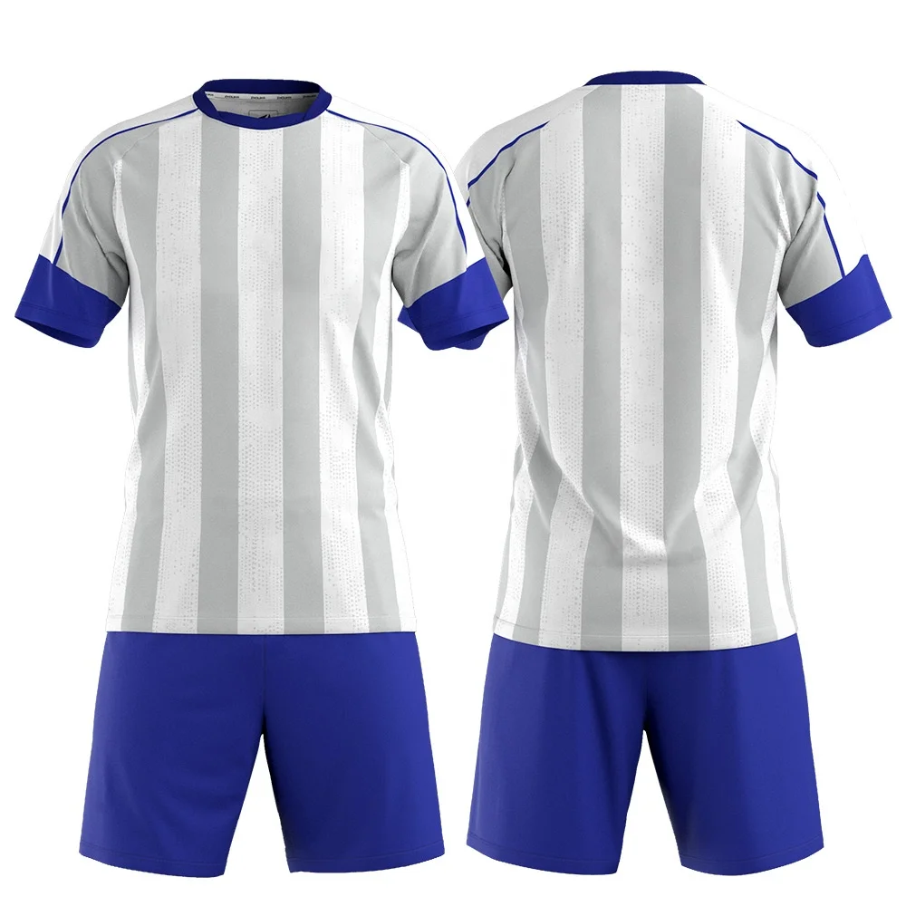 oem odm striped football jersey design white black blue color custom your  sublimataion soccer jersey design