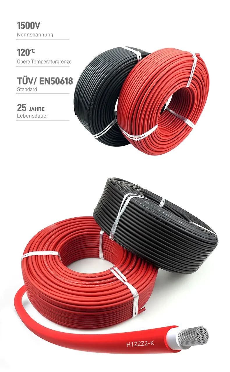 Tuv Twin Core Solar Wiring 2.5mm 4mm 10mm 16mm H1z2z2-k Copper Dual Power Panel Connector Accessories Pv 6mm2 Dc Solar Cable 6mm插图8