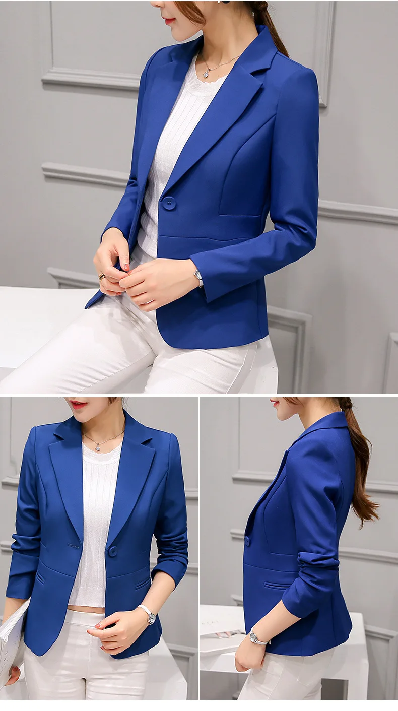Spring Autumn Korean Stylish Women Long Sleeve Slim Blazer Casual Large Size Pink Blue Black Mujer Office Suits Jackets Coat