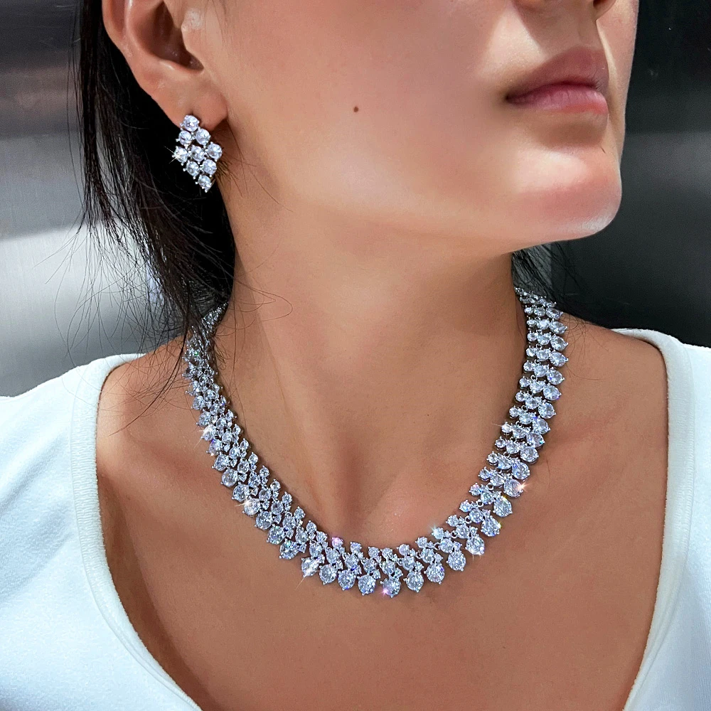 Clearine Parure Bijoux De Mariée Perles Et Zircone Cubique - Collier Pendentif, Boucles D'Oreilles Et Bracelet Ivoire Pour Mariage